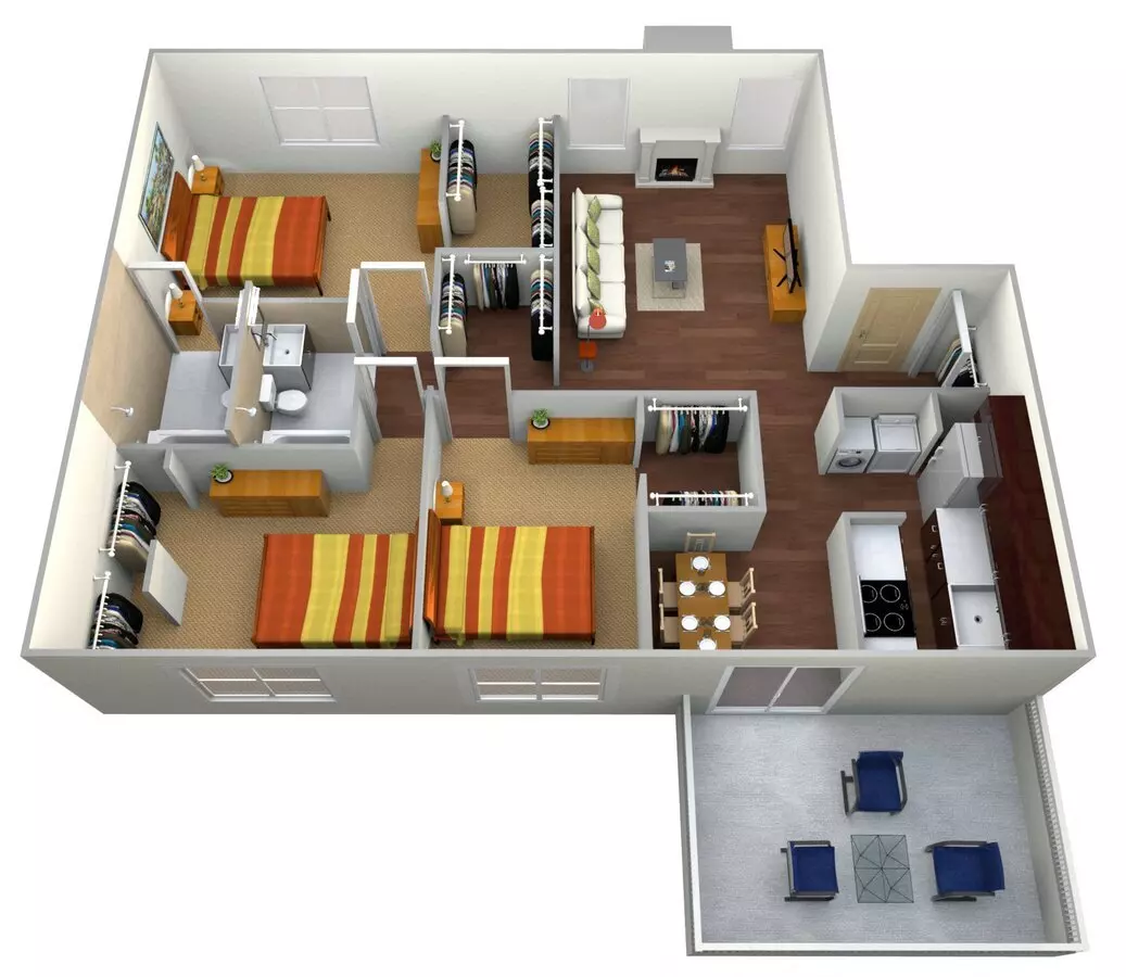 3 Beds • 2 Bath 7712D floor plan