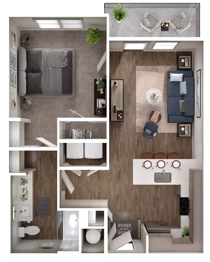 1 Bed • 1 Bath 05203 floor plan