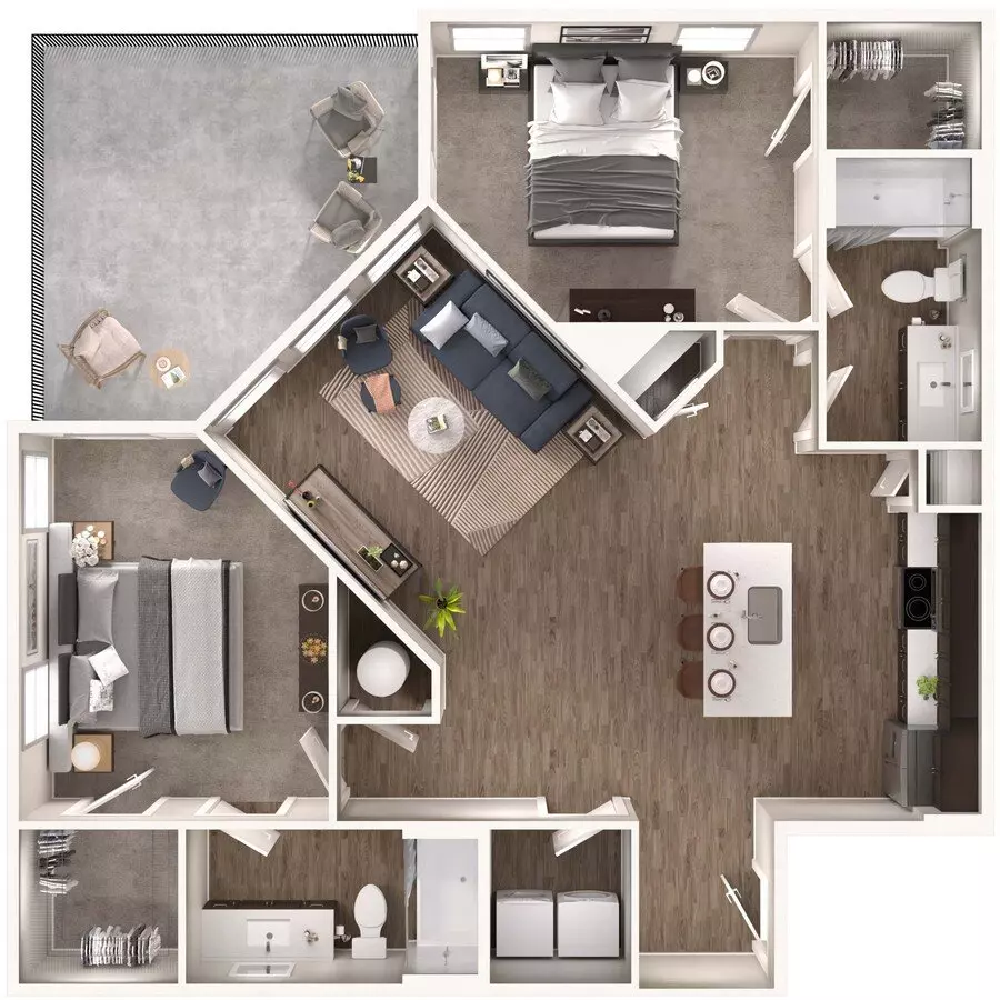2 Beds • 2 Bath 06102 floor plan