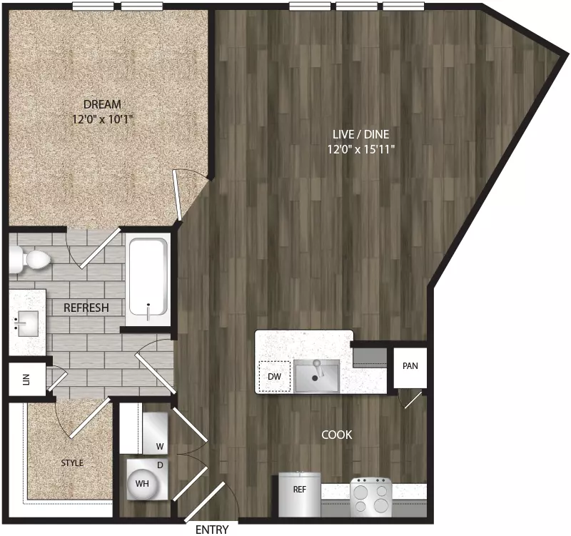 1 Bed • 1 Bath 1107C floor plan