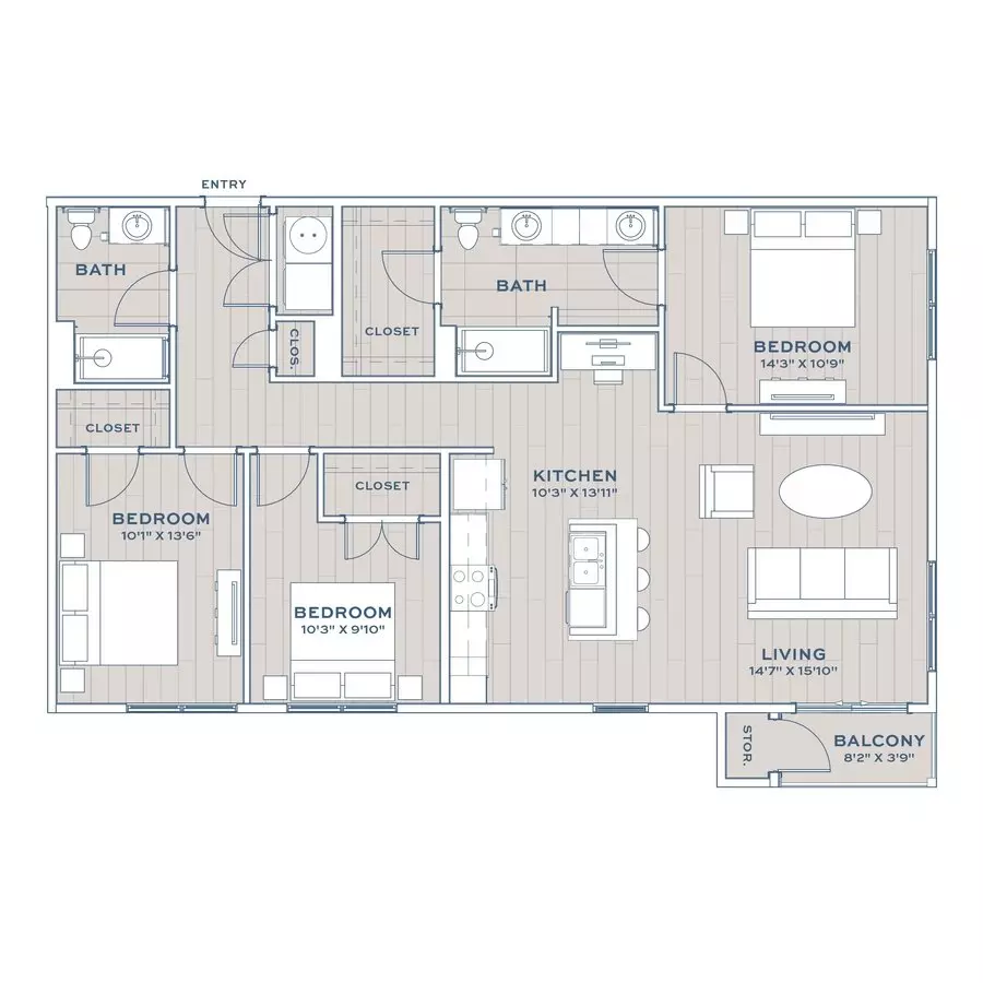 3 Beds • 2 Bath 7302 floor plan