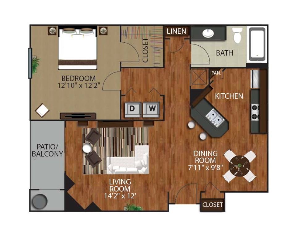 1 Bed • 1 Bath 1007 floor plan