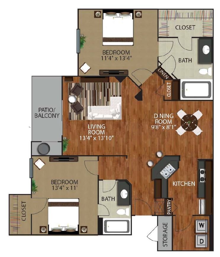 2 Beds • 2 Bath 1128 floor plan