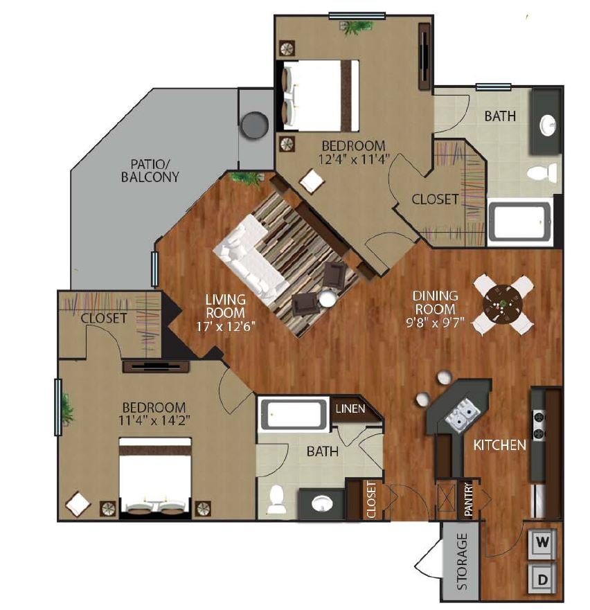 2 Beds • 2 Bath 0322 floor plan