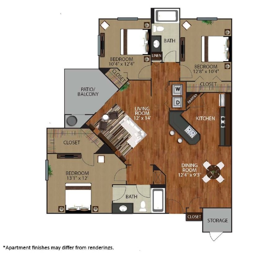 3 Beds • 2 Bath 0828 floor plan