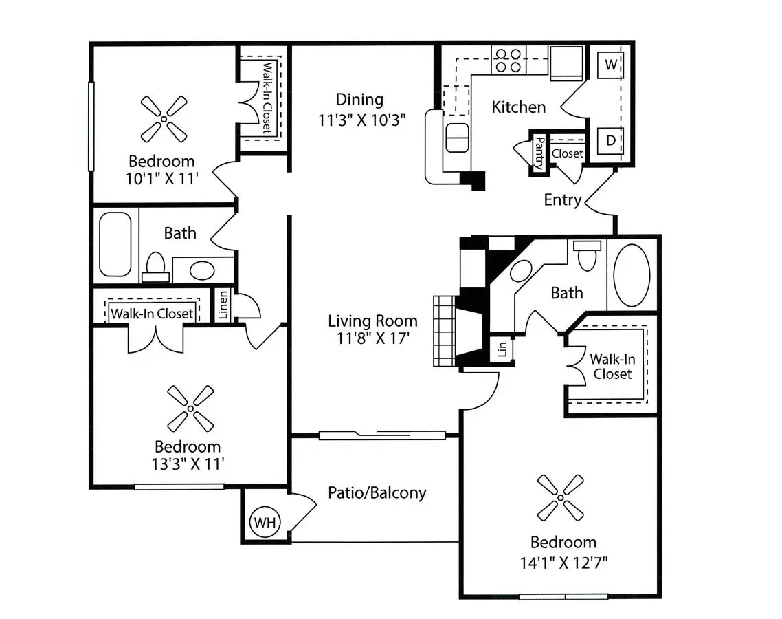 3 Beds • 2 Bath 621 floor plan
