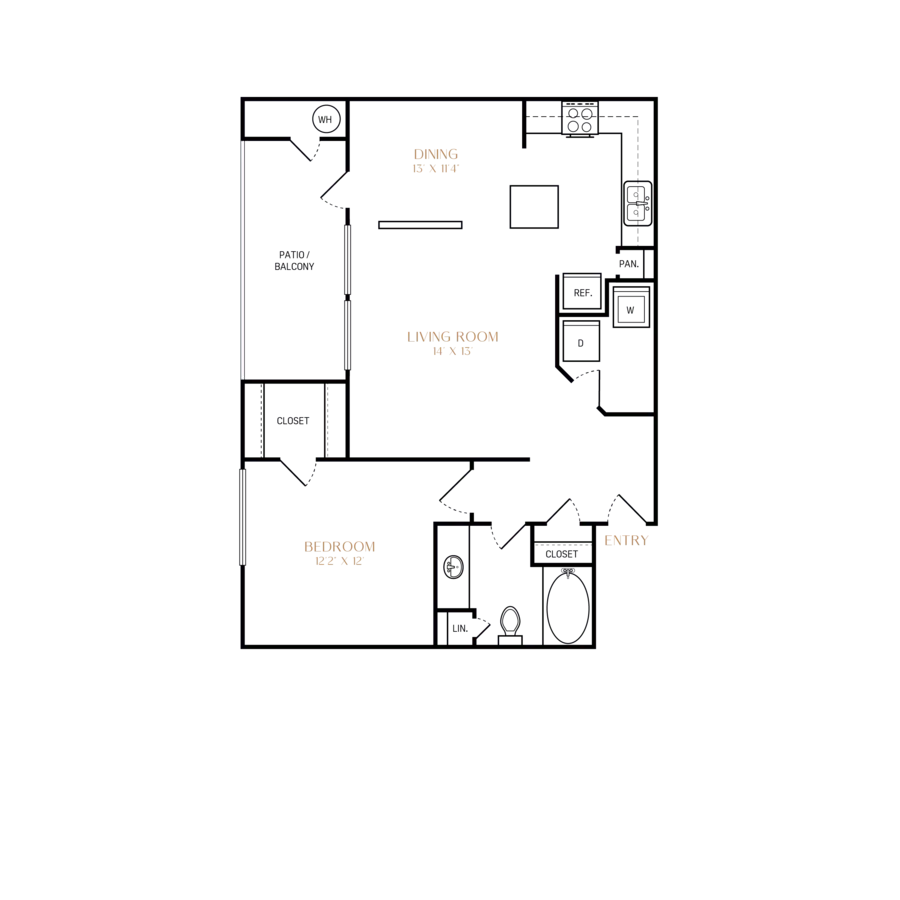 1 Bed • 1 Bath L1027 floor plan