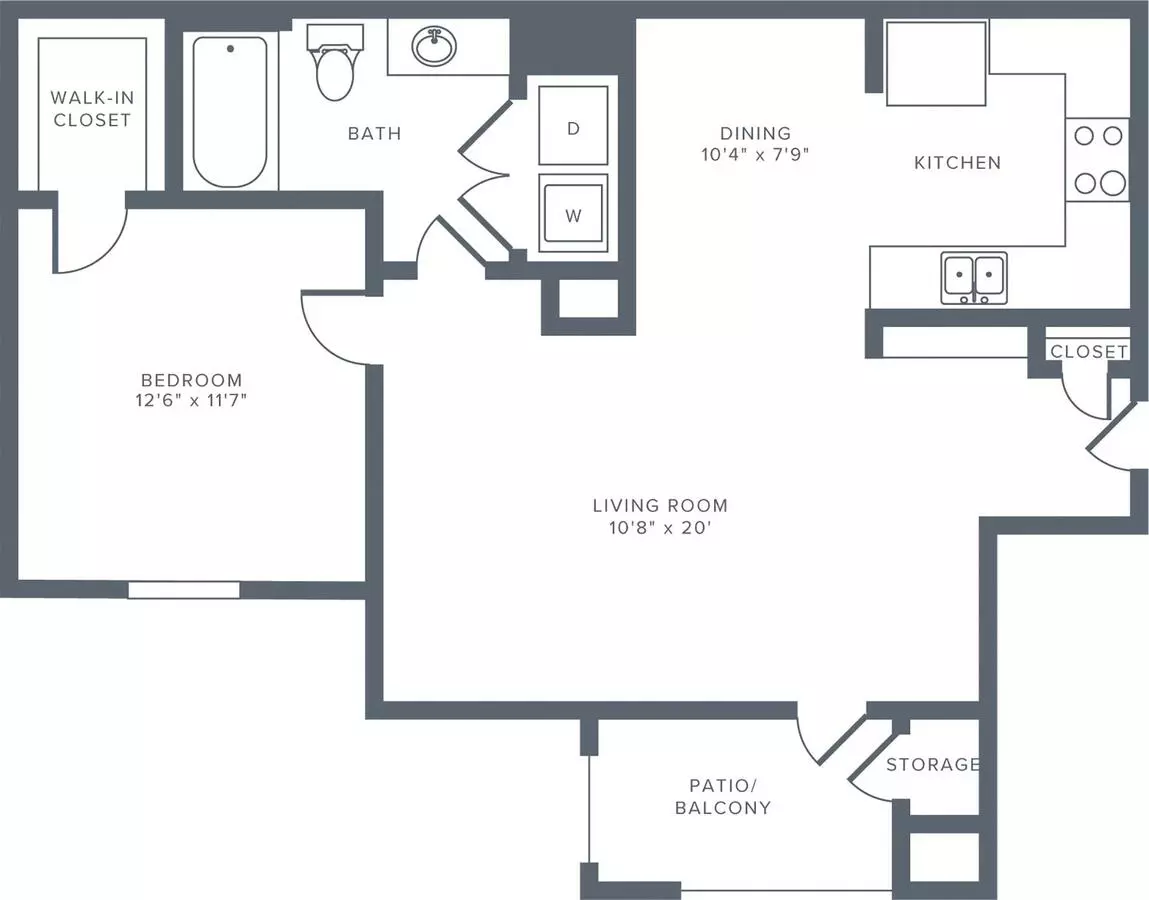 1 Bed • 1 Bath 0432 floor plan