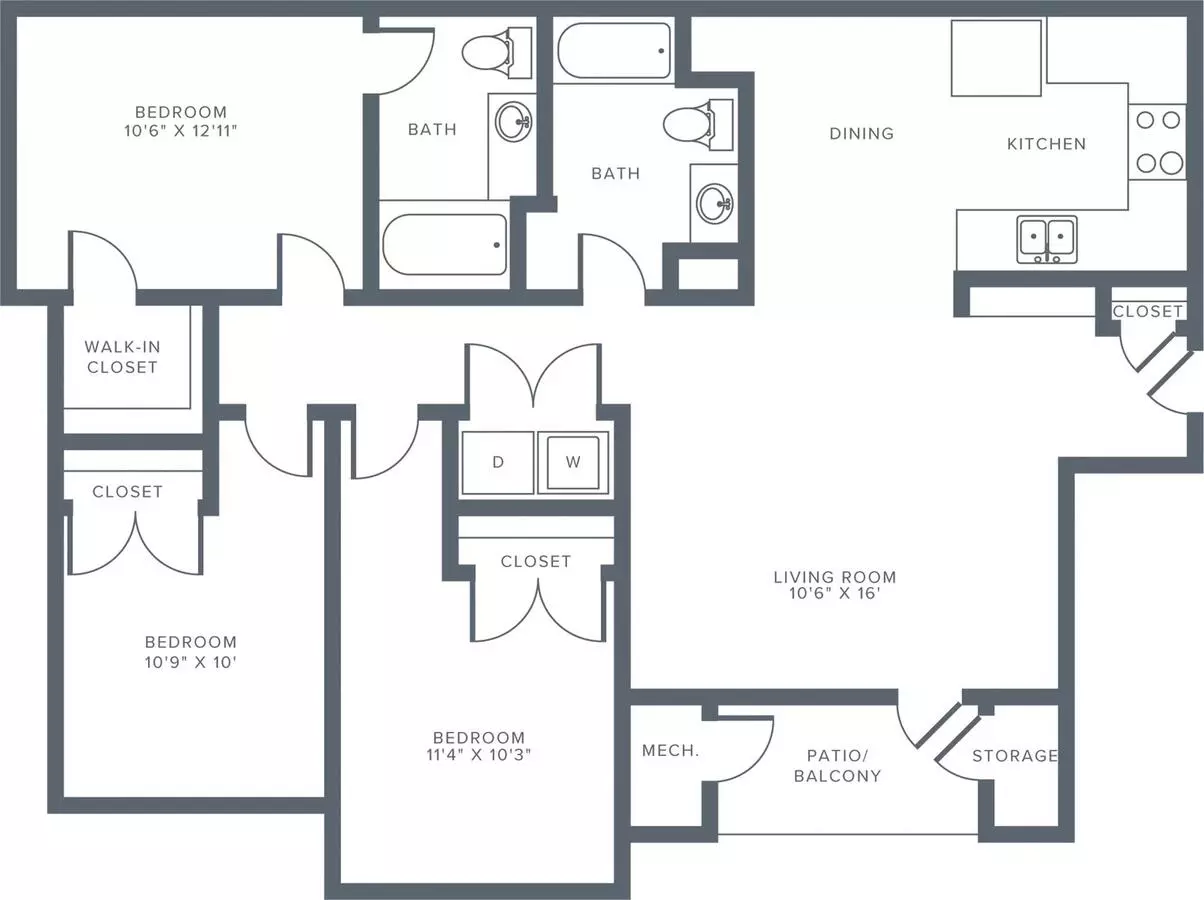 3 Beds • 2 Bath 0713 floor plan