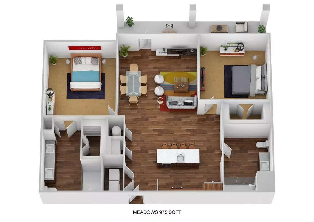 2 Beds • 2 Bath 0129 floor plan