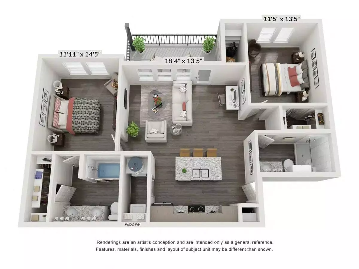 2 Beds • 2 Bath 03108 floor plan