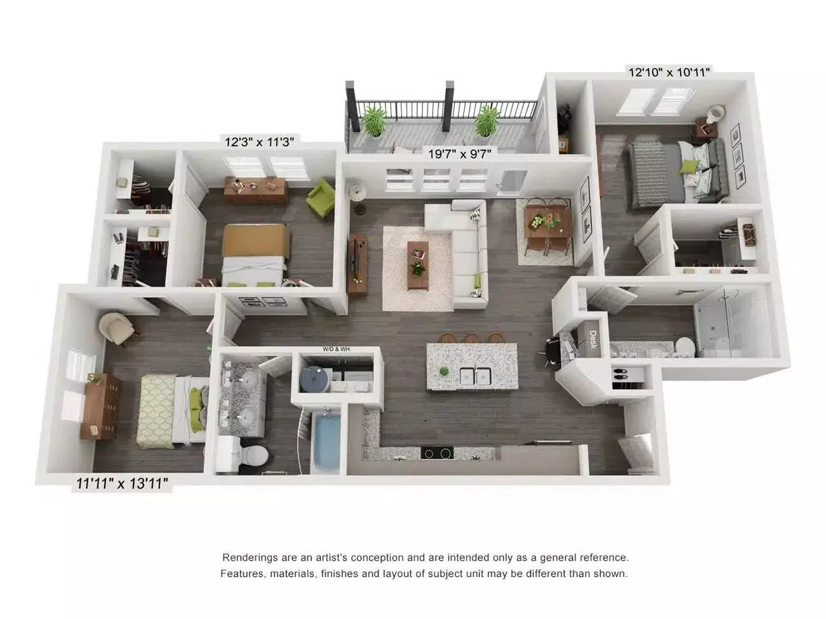 3 Beds • 2 Bath 01202 floor plan