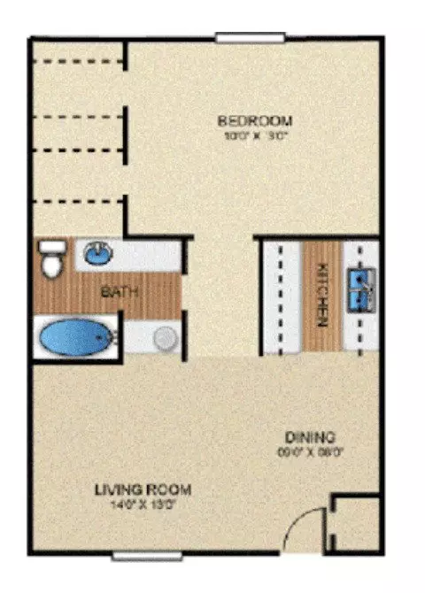 1 Bed • 1 Bath 06-134 floor plan