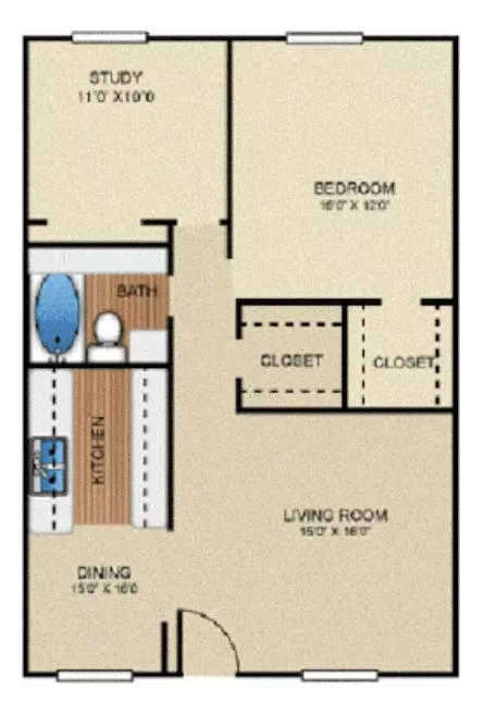 2 Beds • 1 Bath 16-267 floor plan