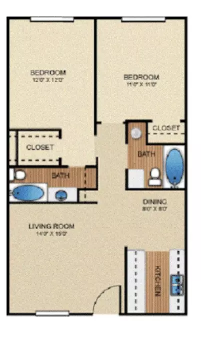 2 Beds • 2 Bath 01-105 floor plan