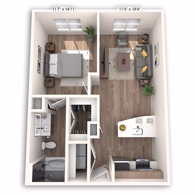 1 Bed • 1 Bath 1096 floor plan