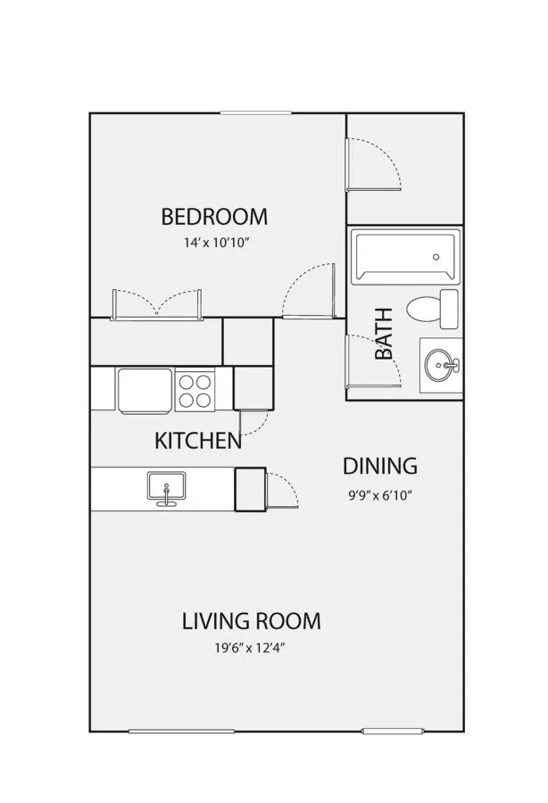 1 Bed • 1 Bath LAW9-307 floor plan