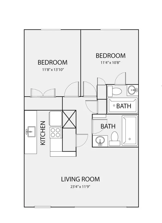 2 Beds • 2 Bath LAW13-205 floor plan