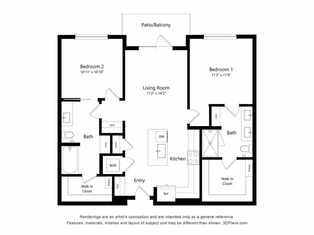 2 Beds • 2 Bath 131 floor plan