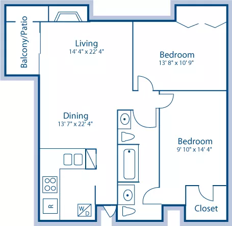 2 Beds • 1 Bath 2089 floor plan