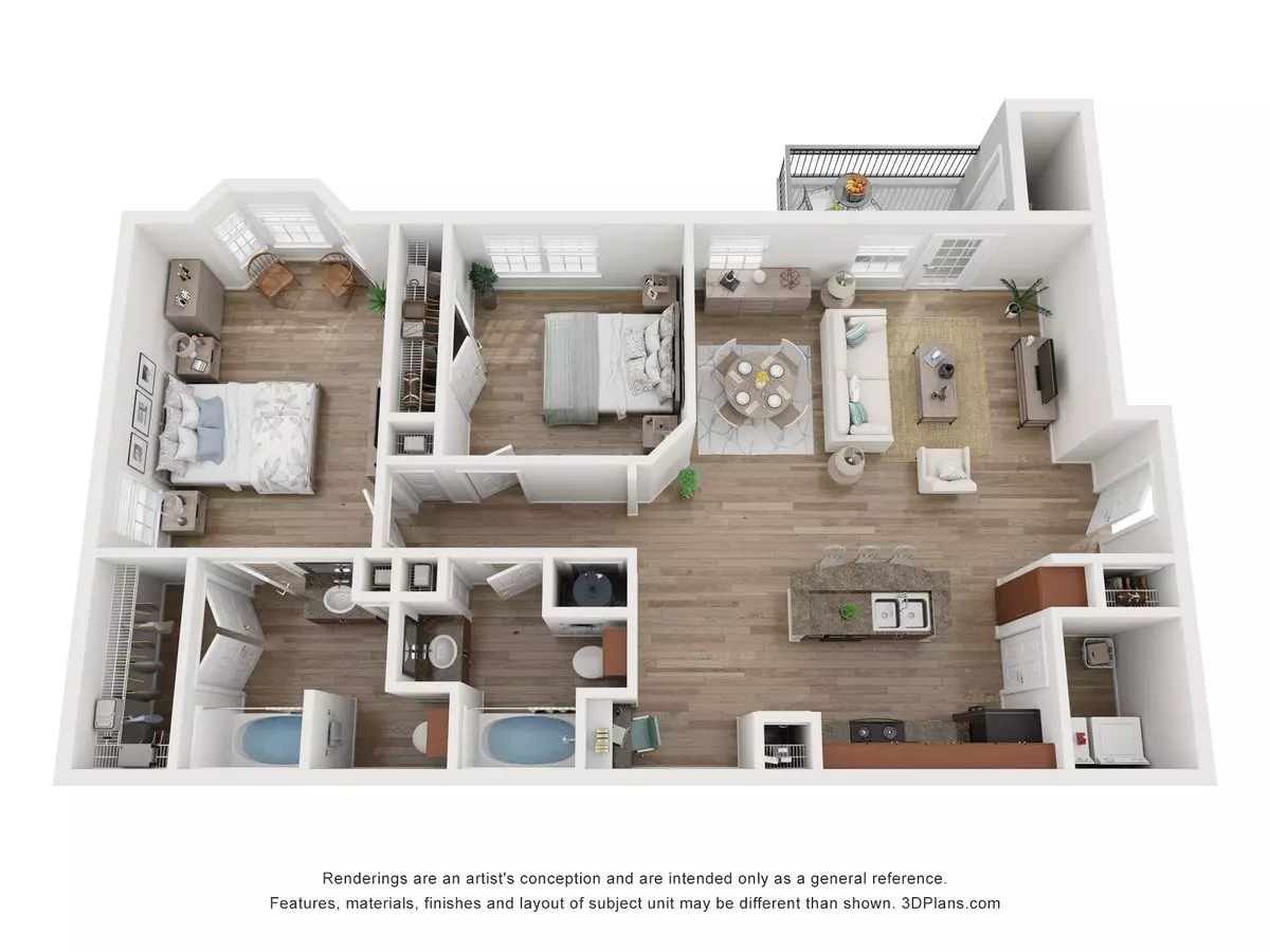 2 Beds • 2 Bath 04102 floor plan