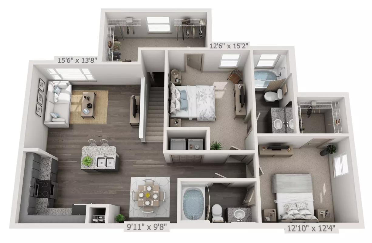2 Beds • 2 Bath 0125 floor plan