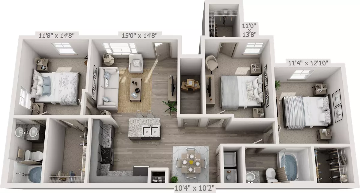 3 Beds • 2 Bath 0524 floor plan