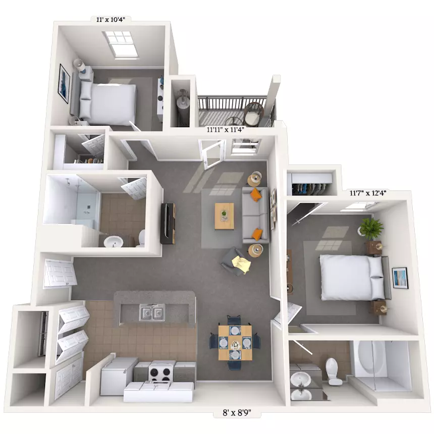 2 Beds • 2 Bath 2020207 floor plan