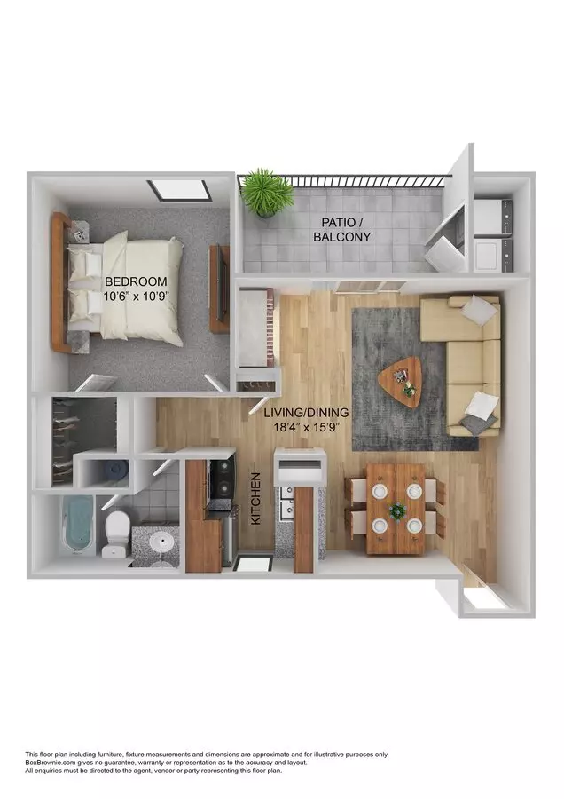 1 Bed • 1 Bath 0220 floor plan