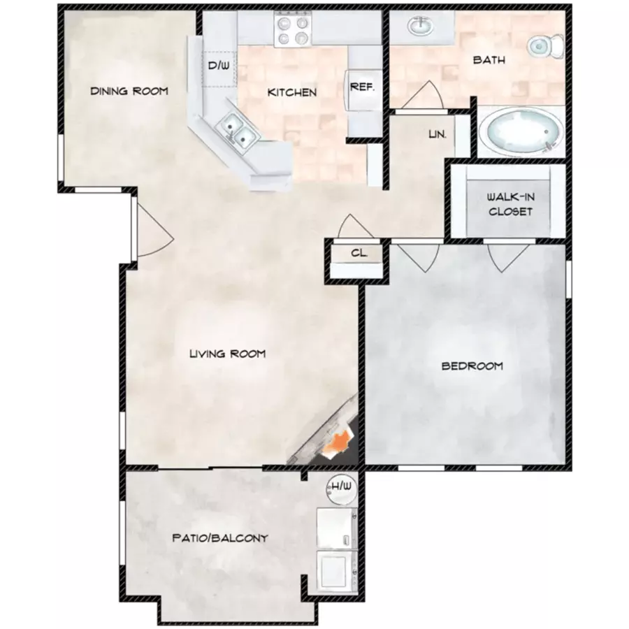 1 Bed • 1 Bath 0703 floor plan