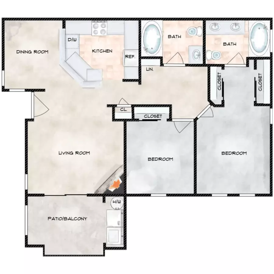 2 Beds • 2 Bath 0101 floor plan
