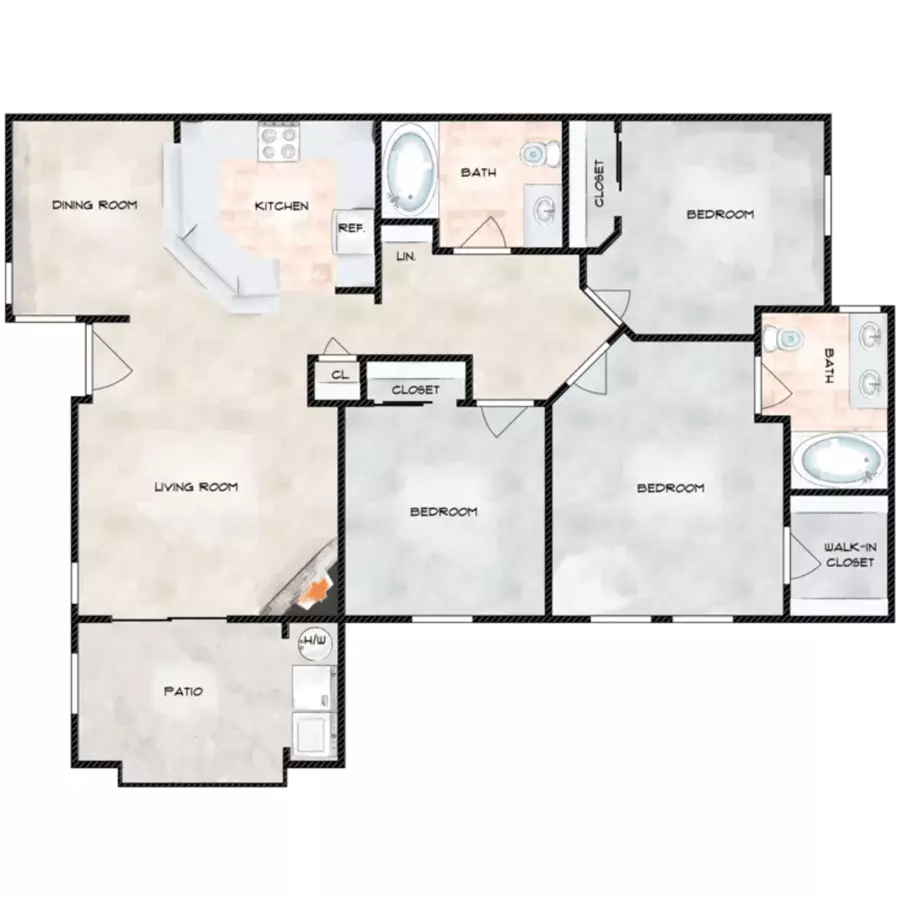 3 Beds • 2 Bath 0202 floor plan
