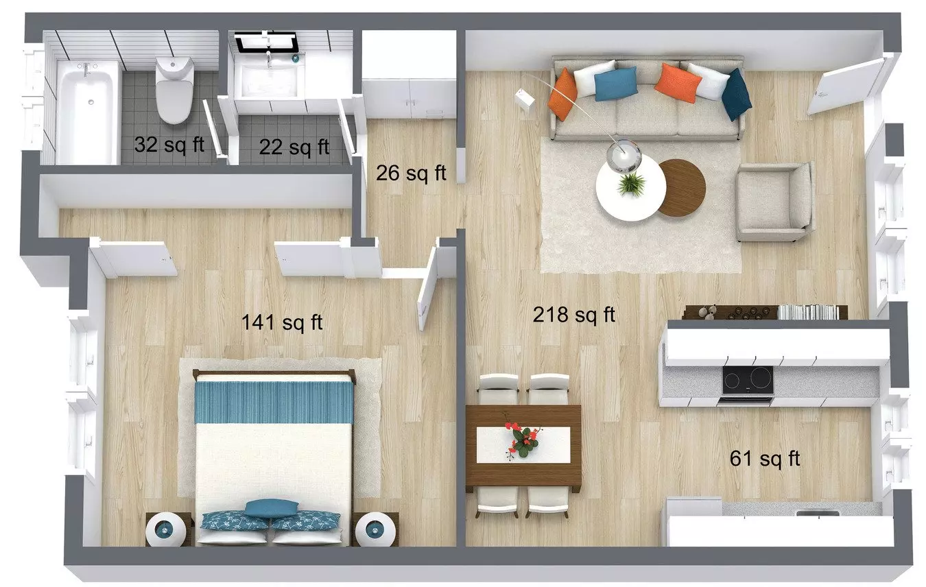 1 Bed • 1 Bath 485-04 floor plan