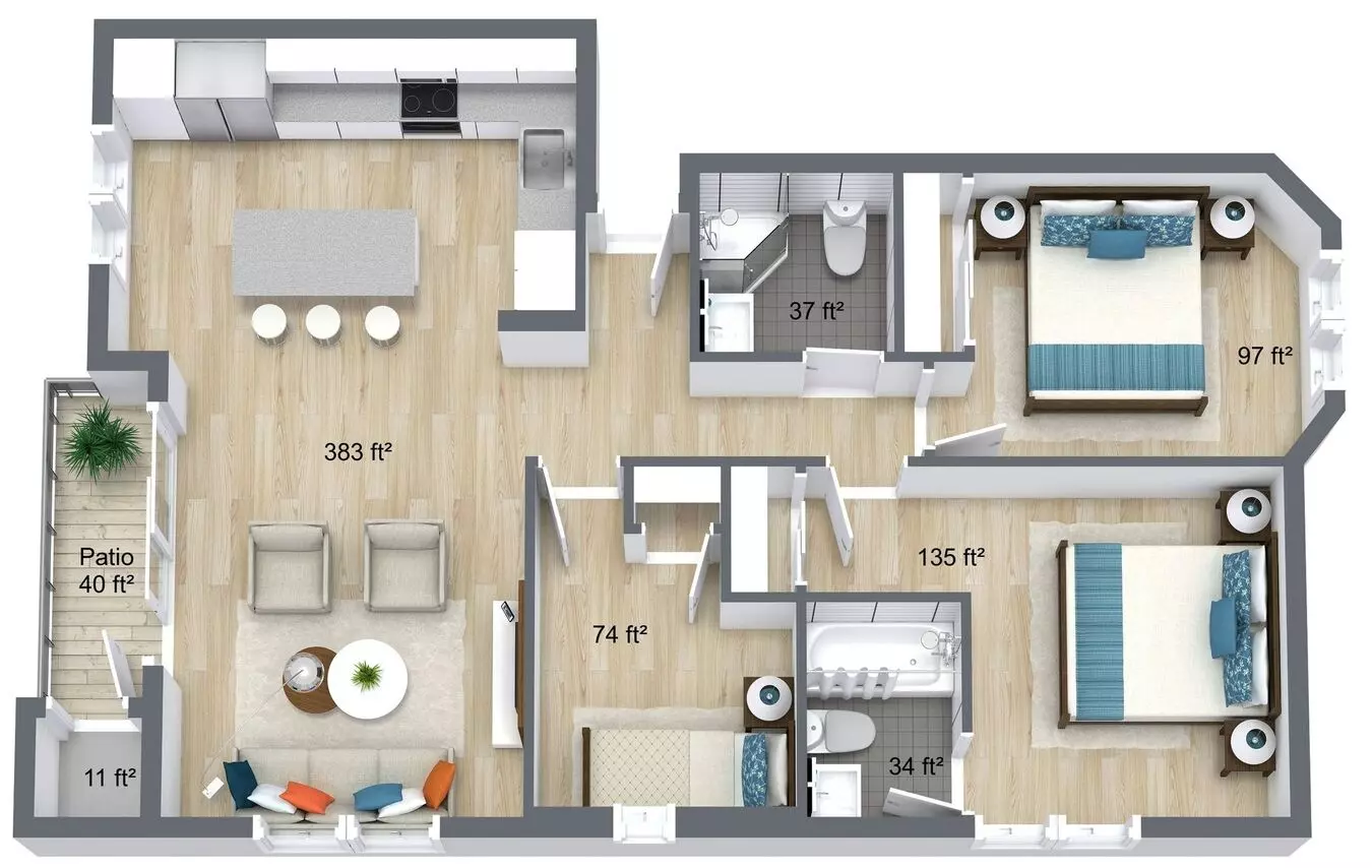 3 Beds • 2 Bath 18 floor plan