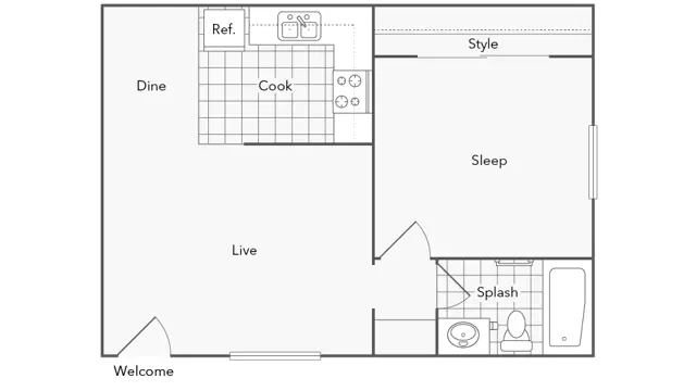 1 Bed • 1 Bath 2R floor plan