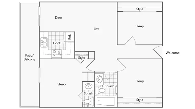 3 Beds • 2 Bath 1N floor plan