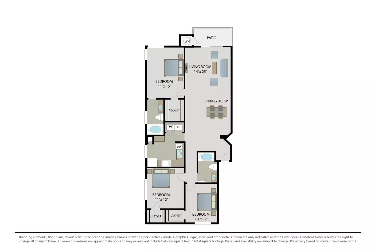 3 Beds • 2 Bath
3D Tour 006605 floor plan