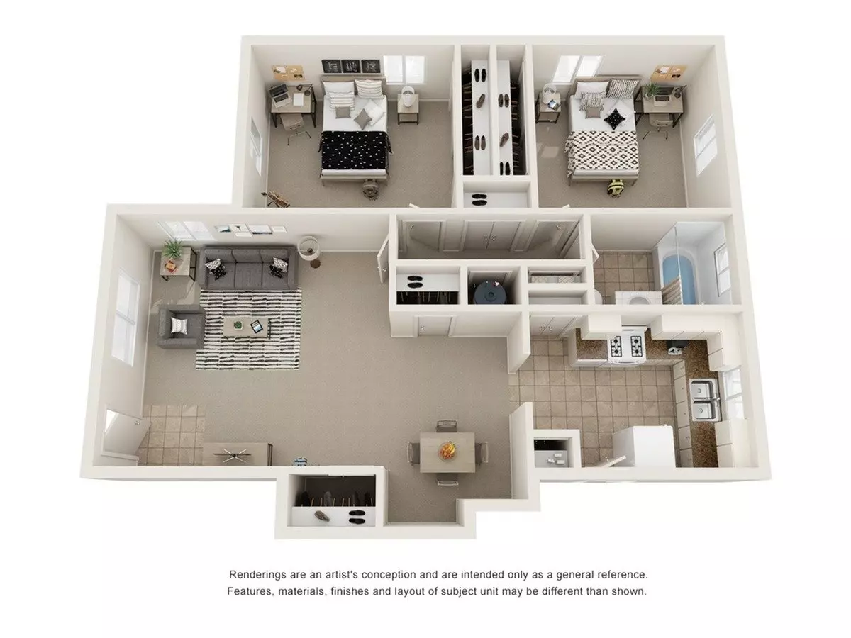 2BR/1BA - floor plan