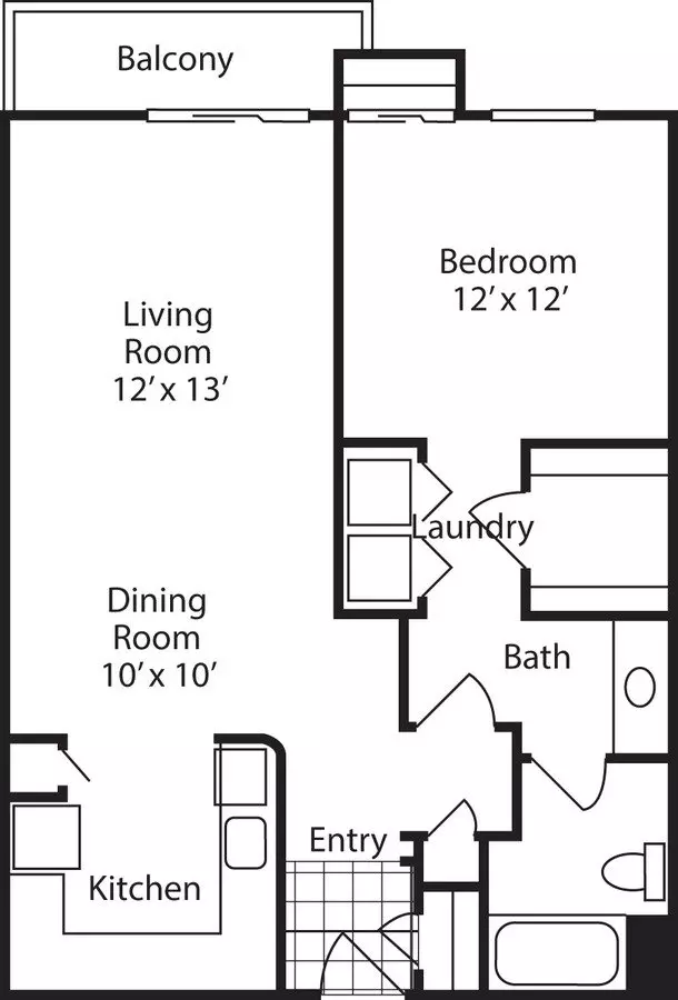 1 Bed • 1 Bath 2206 floor plan