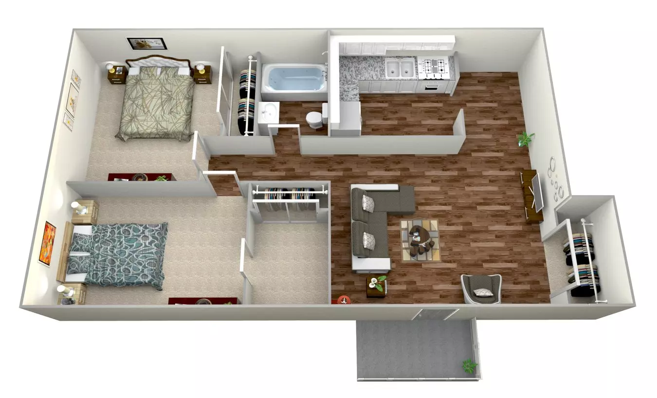 2 Beds • 1 Bath 69 floor plan