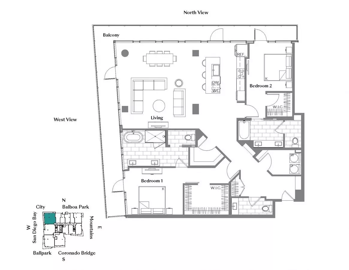 2 Beds • 2 Bath 1908 floor plan