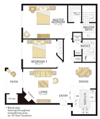 2 Beds • 2 Bath Sausalito floor plan