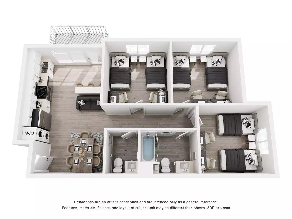 3 Beds • 1 Bath Shared floor plan
