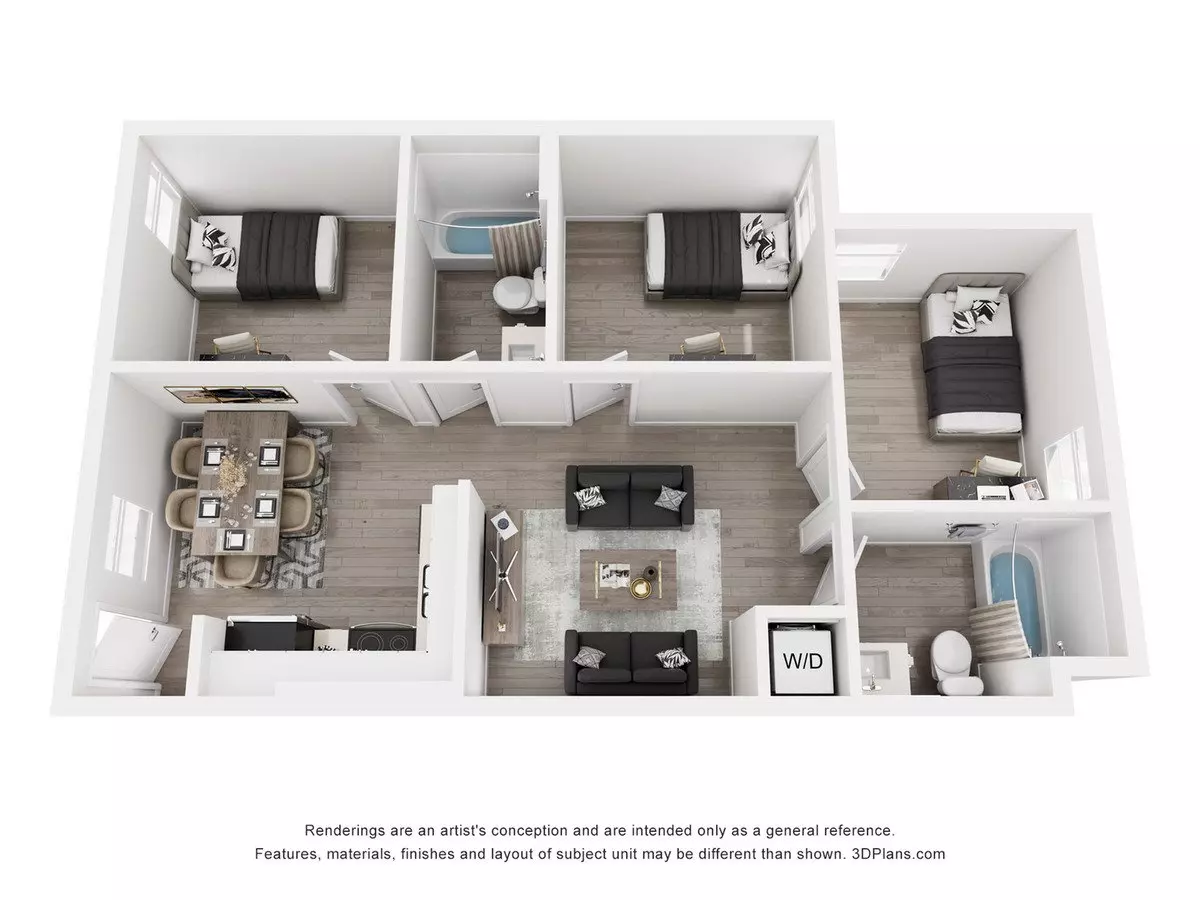 3 Beds • 2 Bath Shared floor plan