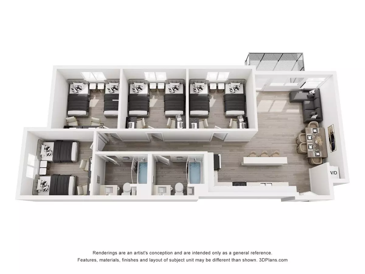 4 Beds • 2 Bath Shared floor plan