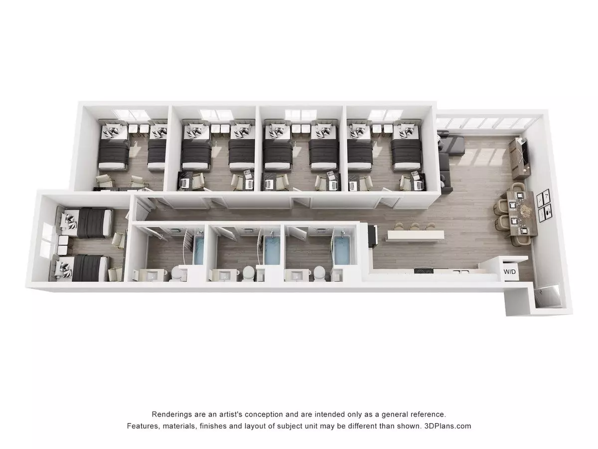 5 Beds • 3 Bath Shared floor plan