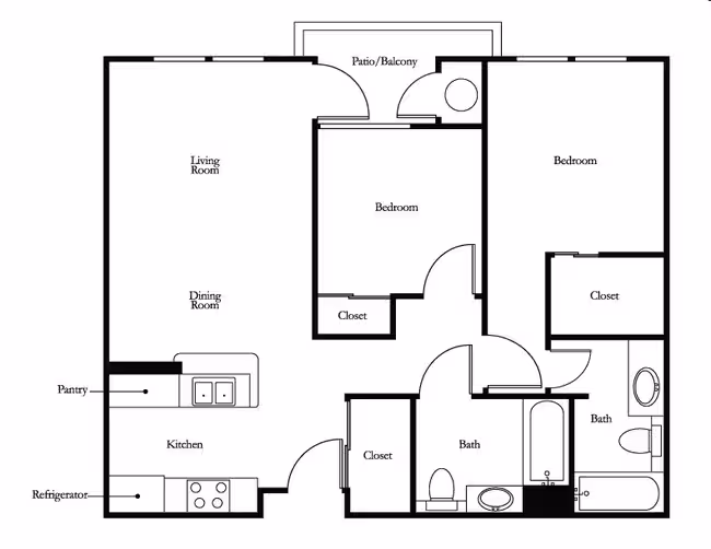 2 Beds • 2 Bath A117 floor plan