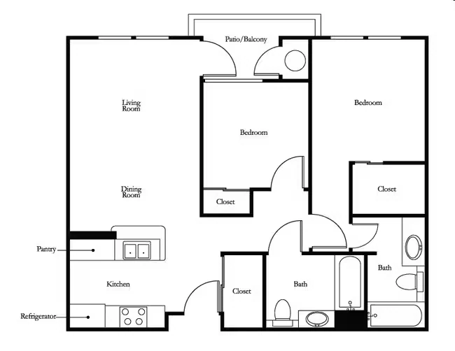 2 Beds • 2 Bath B310 floor plan