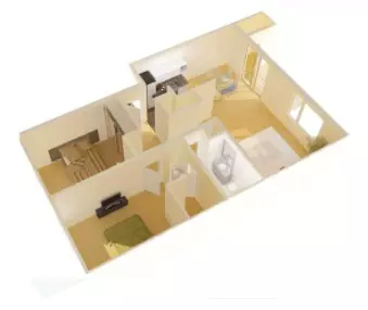2BR/1BA floor plan