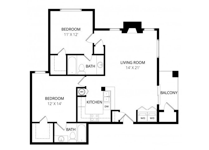 2 Beds • 2 Bath WAIT223 floor plan